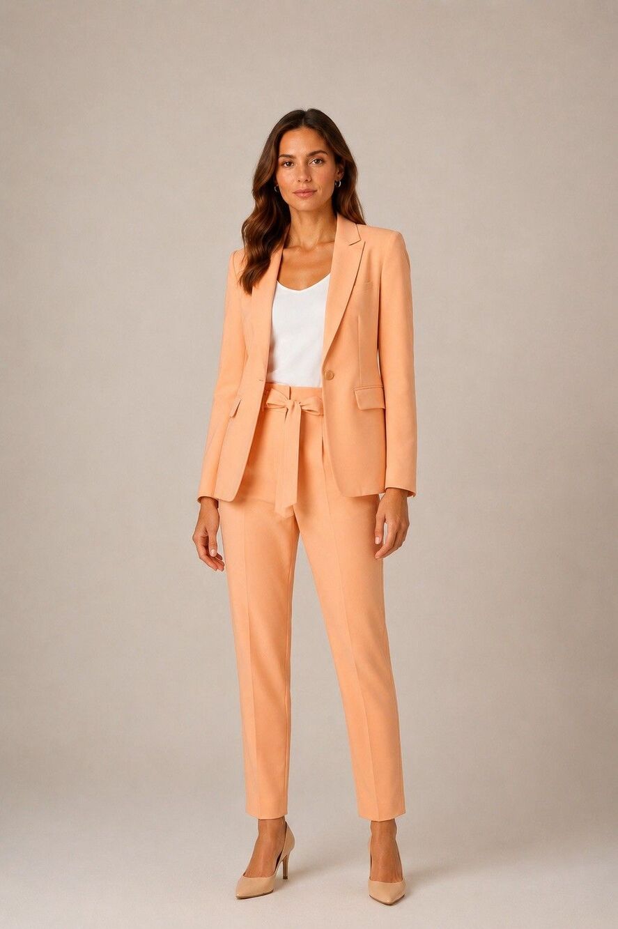 White House Black Market Peach Fluid Blazer & Pants Suit Set Size 4